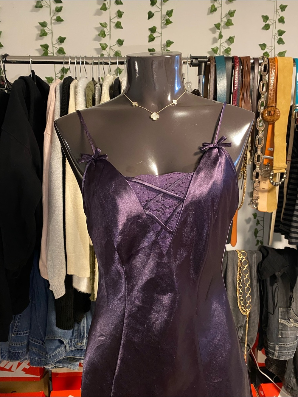 La Senza Satin Lace-Up Slip Dress - Dark Purple - Picture 2 of 6